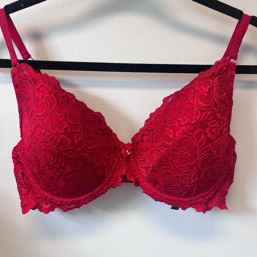 Secret Treasurers Elegant Red Lace Padded Bra Sz 40C